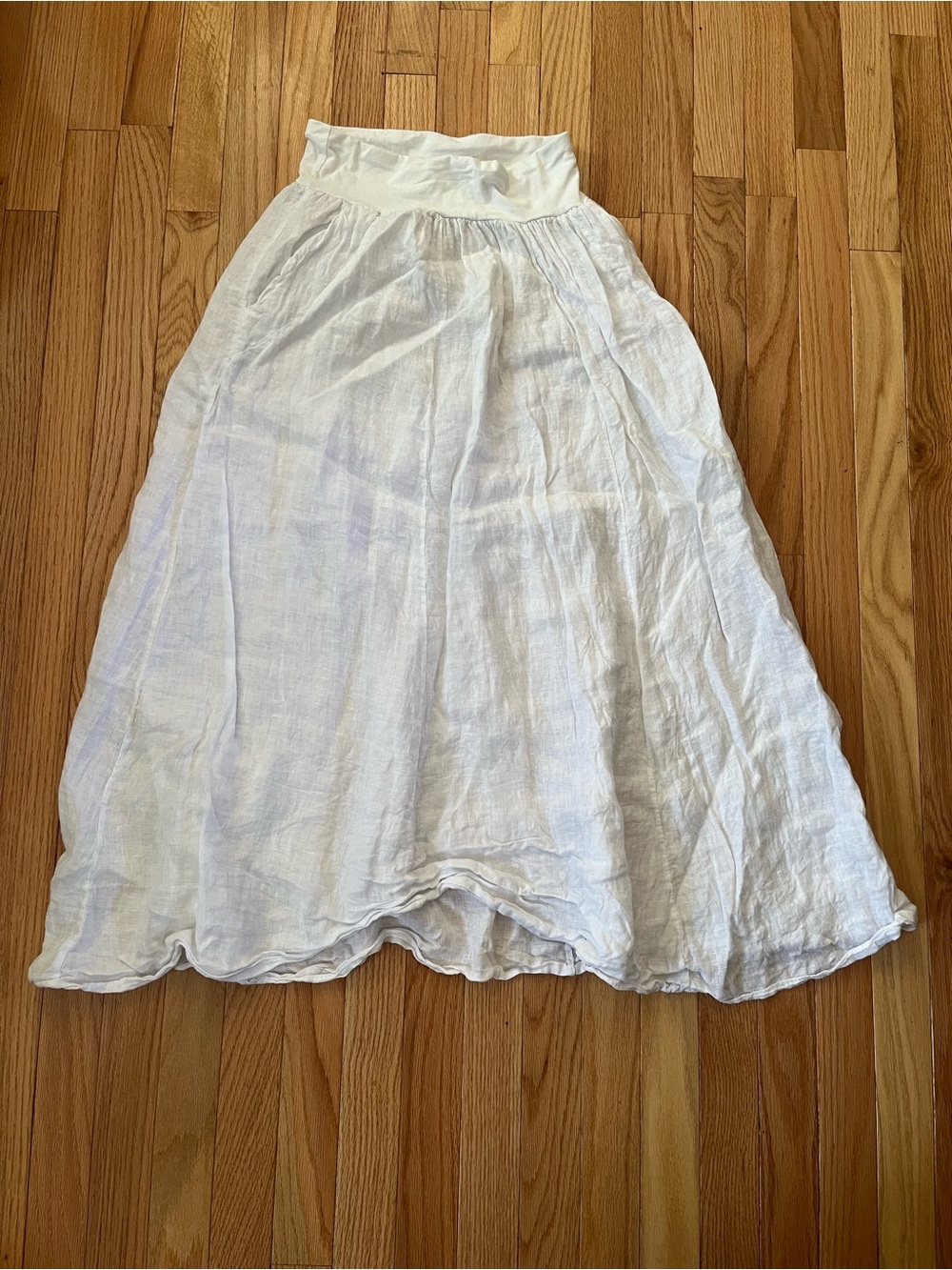 100% Linen White A Line Midi Skirt Medium Euro Summer Coastal Resort Capsule